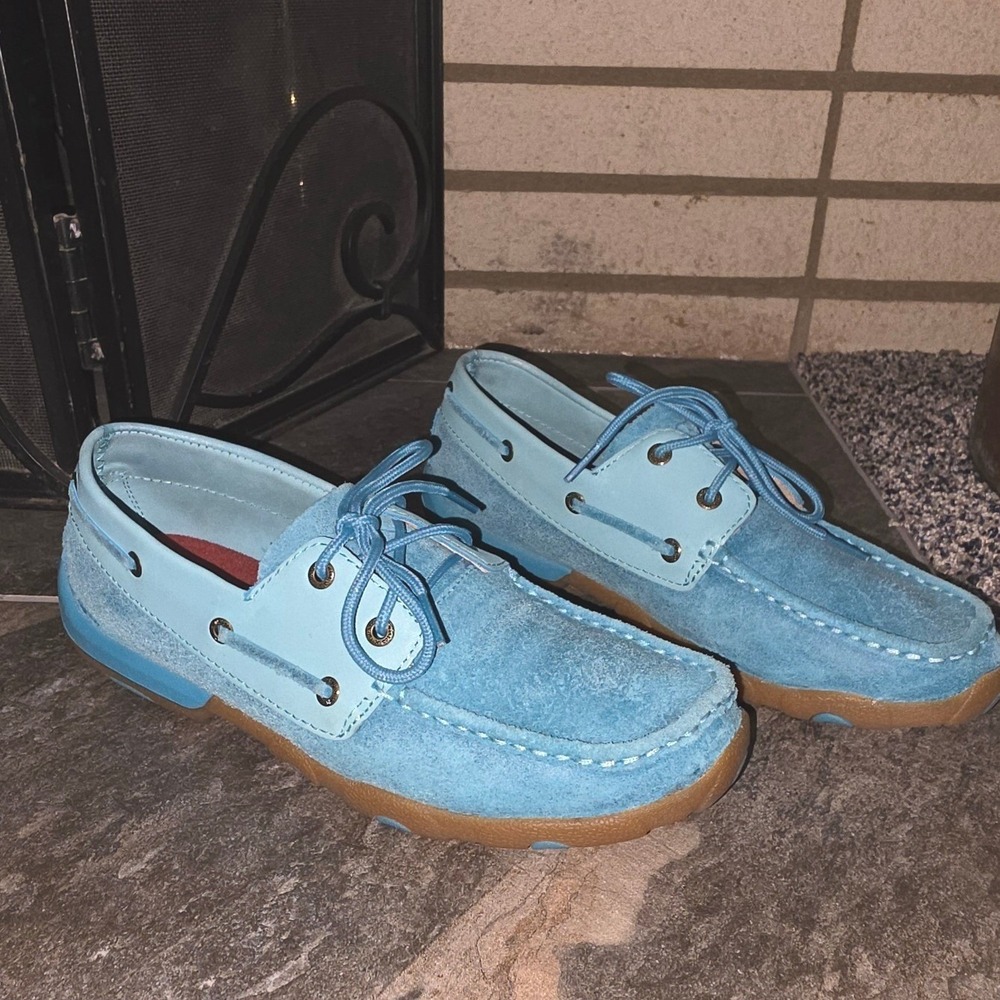 Twisted X Laced Driving Mocs Womens 10M Turquoise Leather Western Boat Shoes